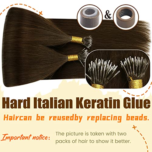 Ugeat Chocolate Brown Nano Hair Extensions Human Hair 16 Inch Dark Brown Nano Ring Hair Extensions Real Human Hair Nano Bead By Cold Fusions No Damage for Women 50G 50S - Image 3
