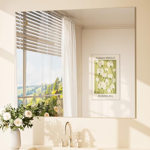 TETOTE Frameless Mirror 42" x 36" Bathroom Vanity Mirror Wall