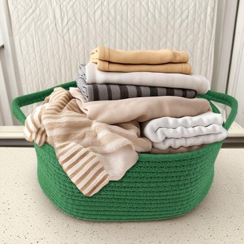 Image of Gift Basket with Gift Bag & Ribbon- Small Woven Baskets for Gifts Empty, Rope Easter Basket with Handle Decorative Storage for Baby Showers, Toys & More, 12 inchX 8 inch X 5 inch