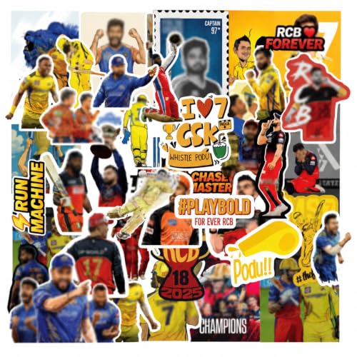 Image of Cricket IPL Stickers Pack - Waterproof Vinyl Stickers for Laptop, Bottle, Mobile, Helmet | Decorative Stickers for Kids, Teens & Adults