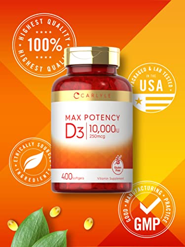 Carlyle CL11392 Vitamin D 10000 Iu 400 Softgels | Value Size | Max Potency | Non-Gmo, Gluten Free Supplement thumb #4