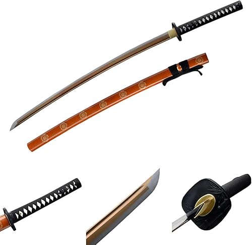 Espada Samurai tradicional ultra afilada, hecha a mano con características de acero al carbono 1060, acero plegado de Damasco, acero T10 y acero