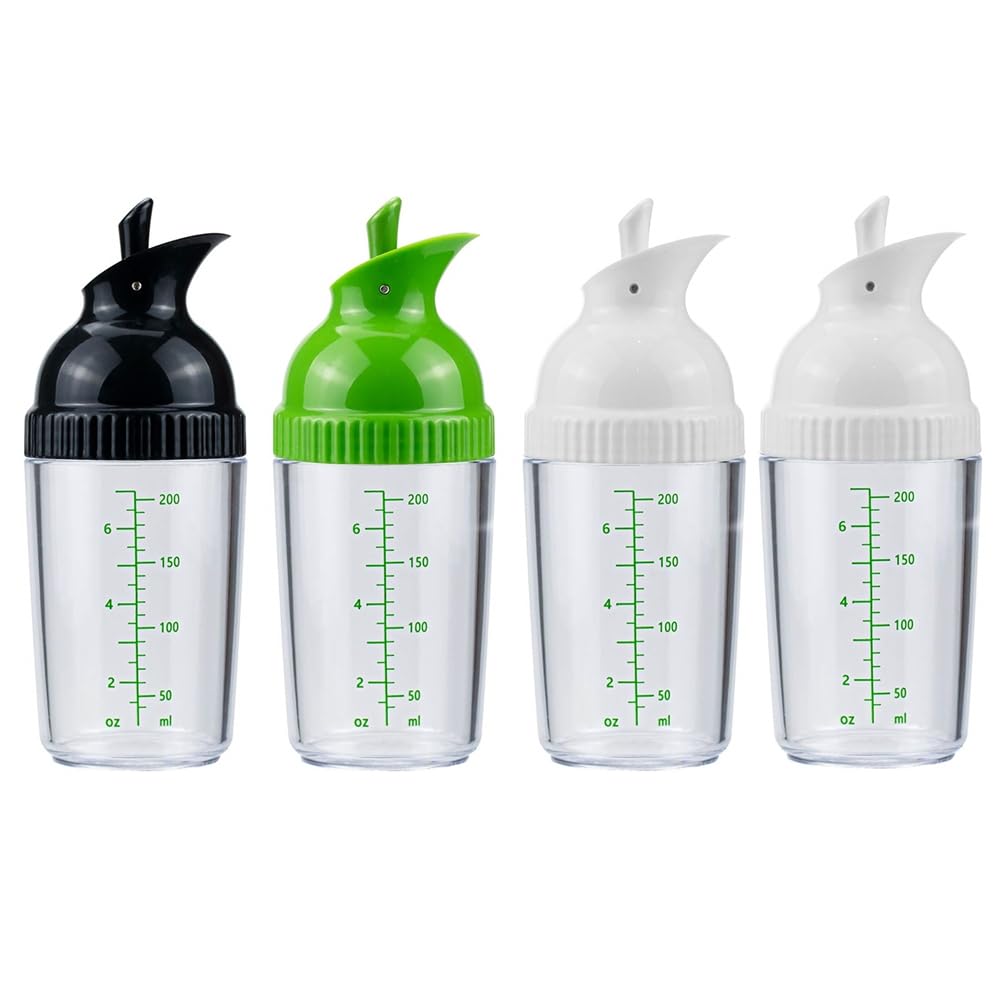 Vjsujehgy 4 Pack Salad Dressing Shaker, 7 Oz Dressing Mixer Shaker Bottles, Black & White & Green