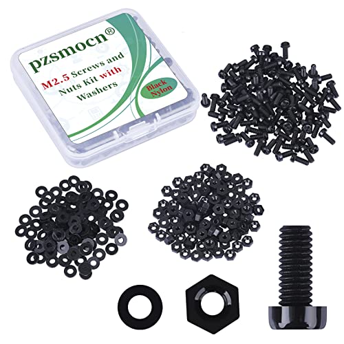 Pzsmocn 300 Pieces/100 Sets M2.5 * 6 mm Plastic Black Nylon Cross Round Head Screw Hexagonal Nut Combination Kit