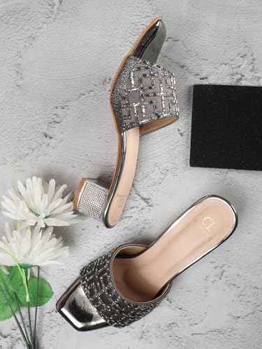 Image of Carlton London Women Stylish Fashion Embellished Ethnic Sandals for Outdoor, Party, Wedding and Holidays with Block Heels