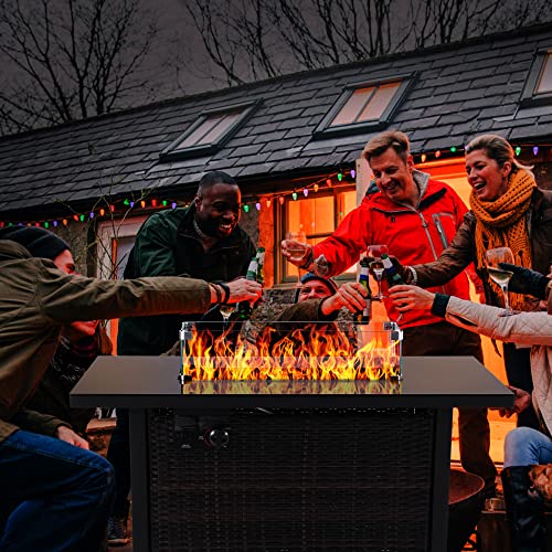 Outdoor Propane Gas Fire Pit Table, 43 Inch 50,000 Btu Auto-Ignition Propane Fire Pit Table, Csa Approved With Glass Wind Guard, Waterproof Cover, Lava Stone For Outdoor Garden/Patio. #TOP6