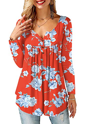 Blusa Amoretu con cuello de pico y botones con estampado floral para mujer Rojo A - Rojo 36-38