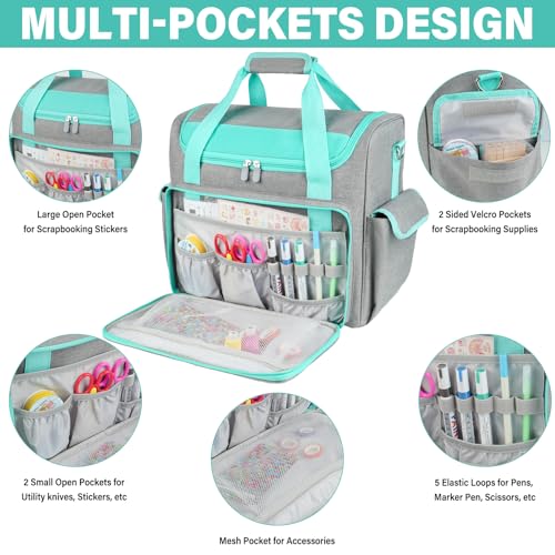 Image of Craft Bag for Scrapbook Supplies, Large Scrapbook Tote with 15.6'' Laptop Sleeve, Art Supply Storage Bag with Multiple Pockets for Scrapbooking Tools, Gray