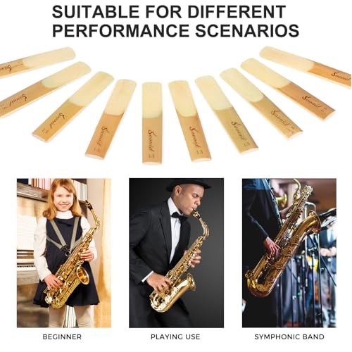 Image of 10 Pack Professional Alto Saxophone Reeds with Plastic Box, Strength 1.5 Alto Sax Reeds, Laser Engraved Marking & Thinner Reed Tip for Easy of Play, Traditional Reeds for Saxophone Alto