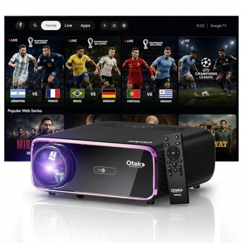 Image of OTEK Galaxy FHD Smart Projector, Inbuilt Netflix & Prime, 1080P Native, 4K Support, Android 13, 10000 Lumens, Auto Focus & Keystone, WiFi 6 & Bluetooth, 250 inch Display, Portable Home Cinema, Black