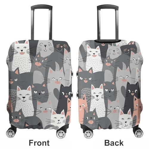 Cute Funny Grey Cats Pattern Printed Luggage Cover Protector, Fits 18-32 Inch Luggage3