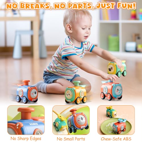 Keamaidy Baby Train Car Toys for Toddler 1-3, 4PCS Press to Go Push Car, Infant Play Whistle Vehicle Toy Set for 12-18 Months, 1st Birthday Christmas Easter Gifts for 1-2 Years Old Boys