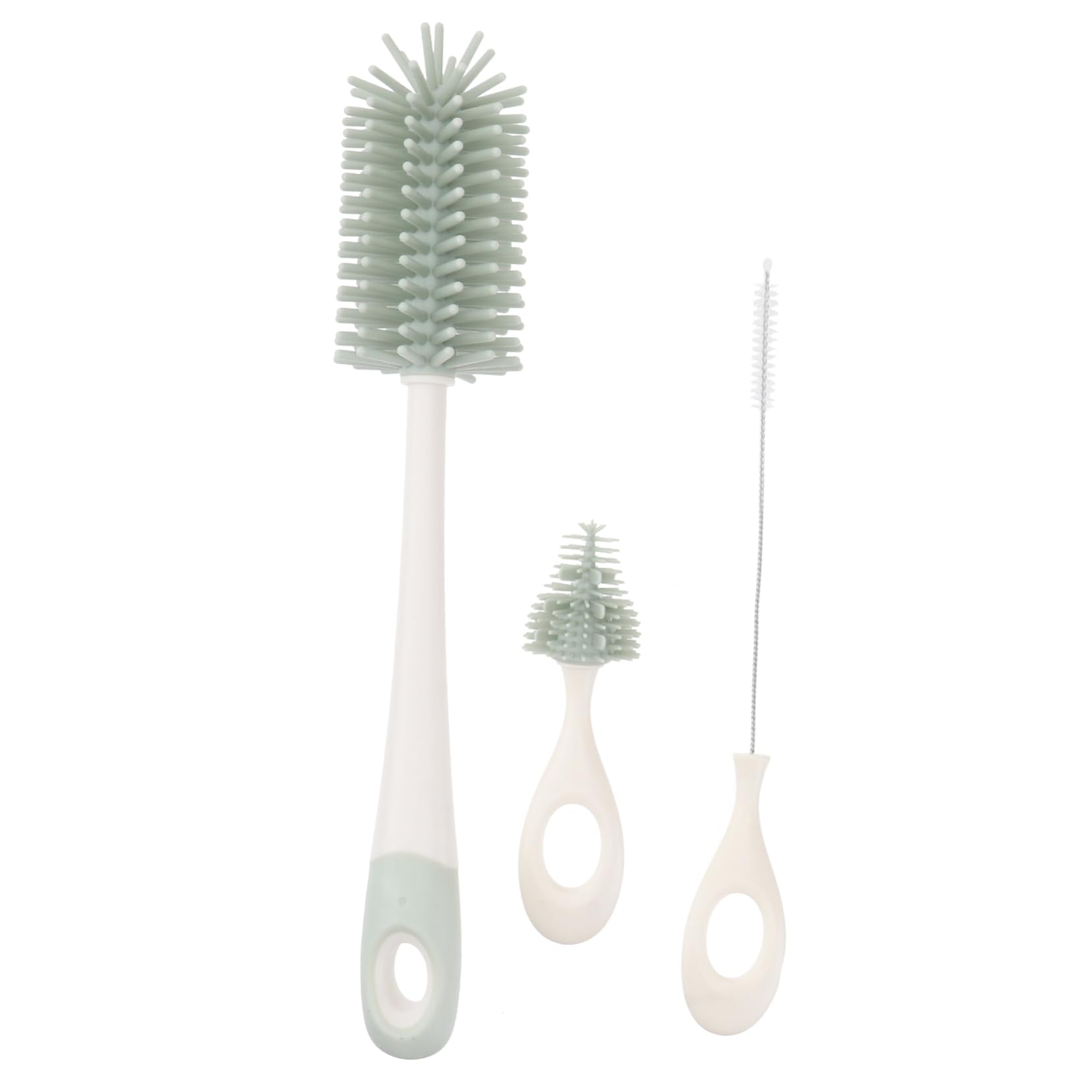 Cepillo para Biberones y Chupetes para Bebés Cabezal de Silicona, Mango Largo Abs, Kit de Limpieza Compacto Verde para Botellas, Tetinas y Recipientes de Alimentación
