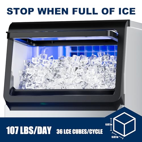 Image of Commercial Ice Maker, 109 Lbs /24H Countertop Ice Maker Machine Commercial Ice Machine Freestanding Stainless Steel Upon Counter Ice Maker(109Lbs /24H)