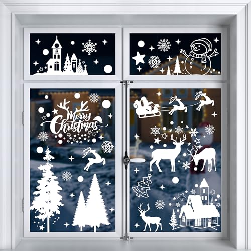 Moxled Fensterbilder Weihnachten Selbstklebend, 148 Weiß Fensterdeko...