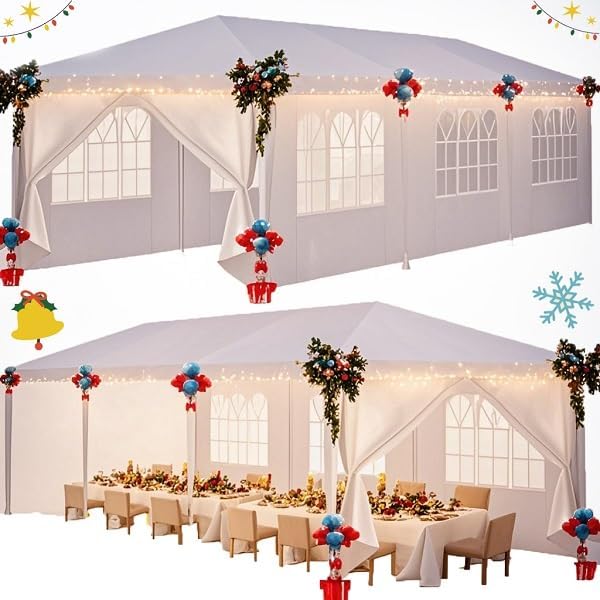 HOTEEL 10x30 Party Tent with 8 Removable Sidewalls for Parties, Weddings, BBQ, Baby Shower, Waterproof Outdoor Event Canopy, Patio Camping Gazebo, Carpas para Fiestas, White