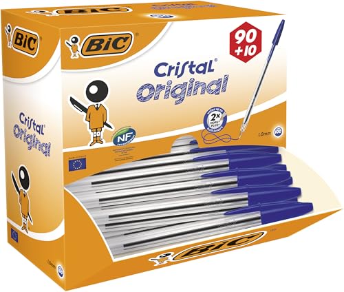 Stylos-bille BIC Cristal Original pointe moyenne 1,0 mm bleus en boîte de 100