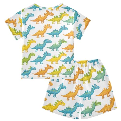 ALAZA Green Blue Animal Dinosaur Pajamas Short Sleeve 2 Piece Sleepwear Top and Bottom Pajama Set Unisex2