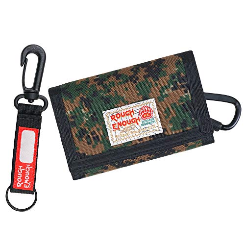Rough Enough Kids Wallets for Teen Boys Mens Camo Keychain Trifold Wallet with Zipper Coin Pocket American Flag in Military Cordura Unique Birthday Gifts