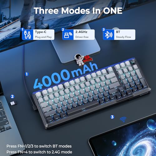 Image of Redragon Wireless Mechanical Keyboard with Knob,Gasket Structure,Tri-Mode BT5.0 /USB-C /2.4GHz Hot Swappable Keyboard,Creamy Sound,RGB Backlit PBT Keycaps Computer Gaming Keyboards,K688SP