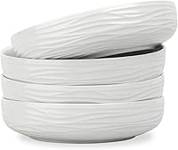 CHILDIKE 8 Inch White Pasta Bowls Set of 4, 33oz Ribbed Ceramic Salad Bowls - Microwave Oven Dishwasher Safe, Ideal Gift