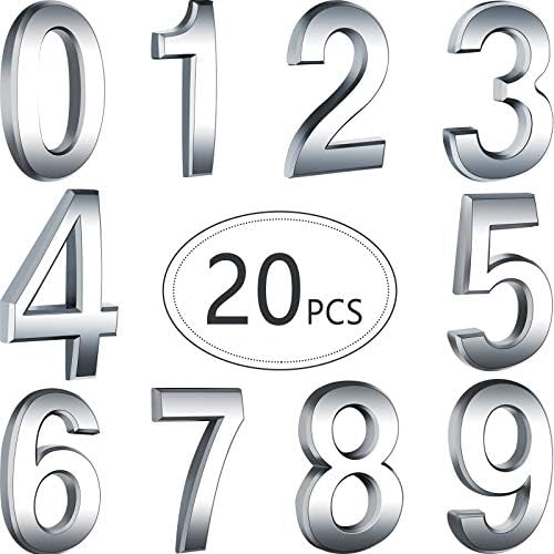 20 Pieces House Numbers Mailbox Numbers 0-9, 3D Door Address Numbers Self Adhesive Mailbox Numbers Sticker or House, Apartment, Office, Hotel Room, Mailbox Signs (Silver,3 Inch)