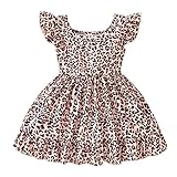 Girl Cheetah Dress Summer Casual Flutter Sleeve Birthday Party Zoo Animal Print Toddler Leopard Sund