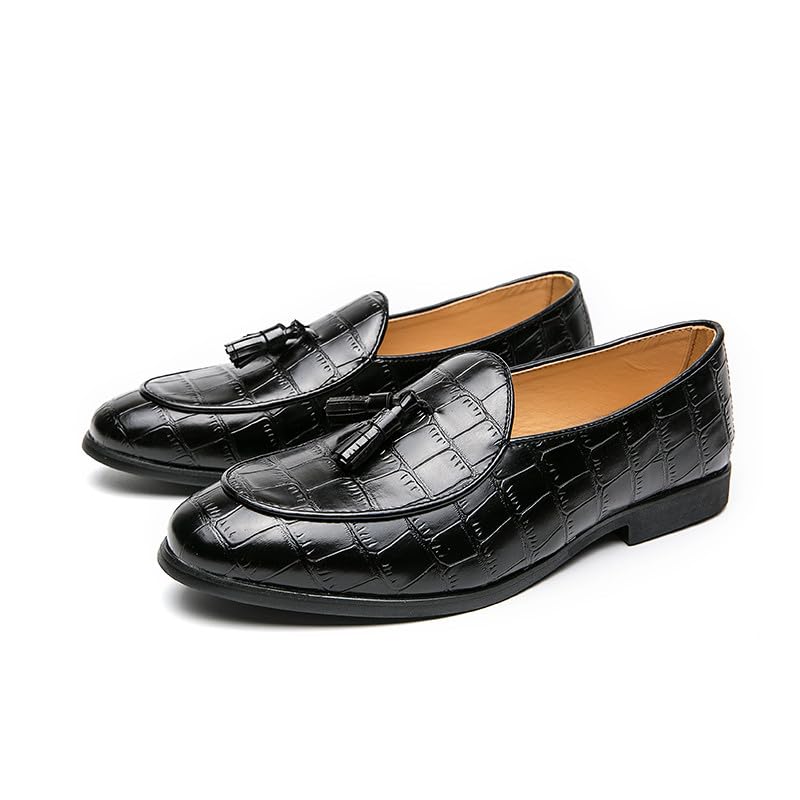 Santimon Men's Tassels Loafers Crocodile Pattern Leather Slip-On Wedding Dress Tuxedo Suit Shoes4