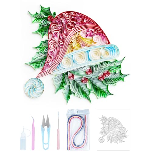 Uniquilling Quilling Kit, Christmas Gifts Paper Quilling Kits for Adults, 16 * 20-in Santa Hat Paper Filigree Painting Kits, DIY Kits for Adults with Quilling Tools& Using Manual, Modern Wall Art