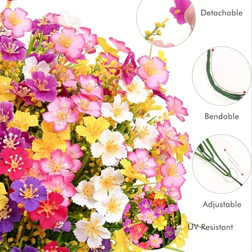 HNVNER 12 Bundles of 6 color Artificial Flowers Outdoor UV Resistant Fake Flowers for Hanging Planter Garden Window Home Decor - Image 4