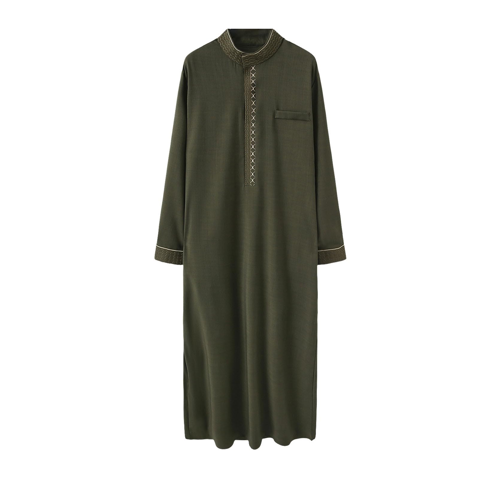 CHUNOTU - Bata de caftán étnico para hombre, de algodón y lino, túnica musulmana, camisas de manga larga, holgada, casual, caftán Thobes para la playa
