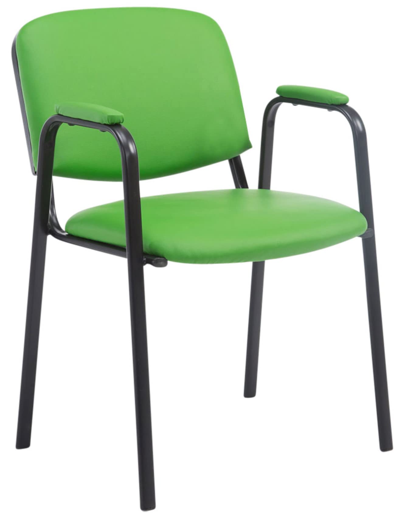 CLP Set 4 Sedie Impilabili Ken Pro con Braccioli Imbottiti, Sedie da Conferenza in Ecopelle, Telaio Metallo Nero, Robuste fino a 150 kg, Colore:verde