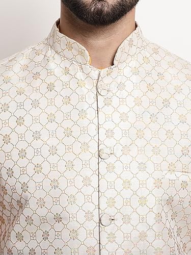 Image of Sojanya (Since 1958 Men'S Silk Blend Kurta Pyjama & Nehru Jacket Combo