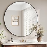 Dripex 90cm Round Wall Mirror, Aluminum Frame Tempered Glass Circle Mirror, Large Decorative Hanging Vanity Mirror for Bathroom, Hallway, Living Room & Bedroom, Black