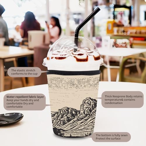 Image of 3 Pack Reusable Neoprene Insulator Sleeve for Iced Coffee Cups, Funny Coffee Cup Sleeves for 16-32oz Coffee cups, Cute Drink Sleeve for Cold Hot Beverages Cute Mountain