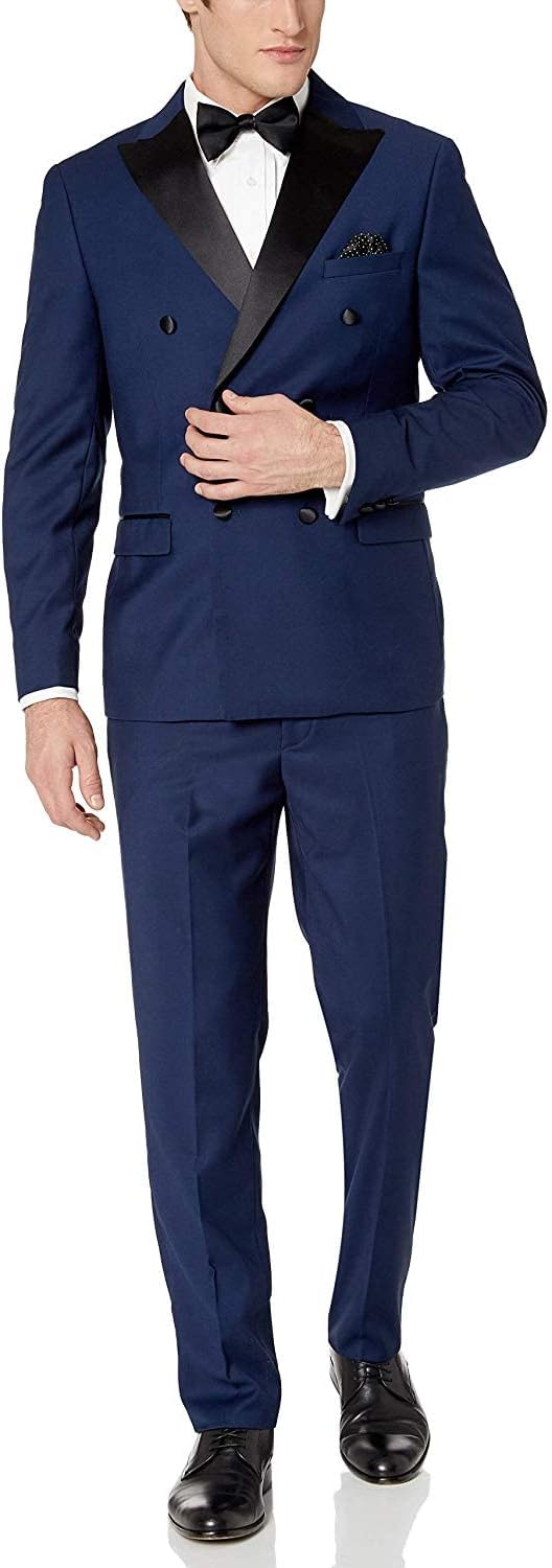 Adam Baker Men’s Slim Fit Double Breasted Peak Lapel 2-Piece Tuxedo Suit Set