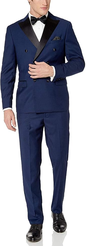 Adam Baker Mens Slim Fit Double Breasted Peak Lapel 2-Piece Tuxedo Suit Set