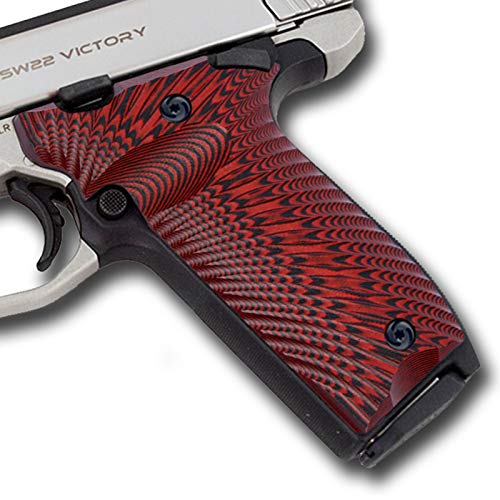 Guuun G10 Grips for S&W Victory 22 SW22 Grips, Sunburst Texture - RED