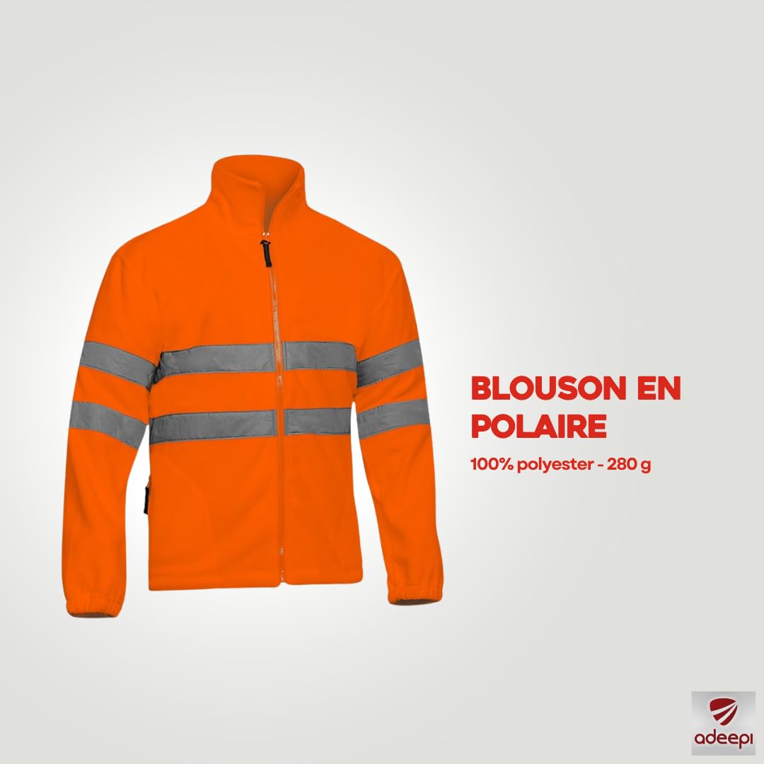 Polaire HV orange | Haute-Visibilité | Deux poches frontales zippées | Fermeture centrale zippée | Bandes réfléchissantes | Taille ajustable | Usage Professionnel | Orange Fluo | De XS au 4XL