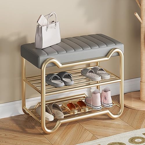 Banc de chambre étagère à chaussures gris clair pour rangement de couloir