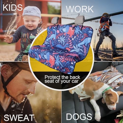 Image of Back Seat Cover for Car Trucks Van SUV Jeep,Waterproof Rear Bench Towel Seat Covers for Dogs and Kids,Automotive Backseat Protector (Dinosaur)
