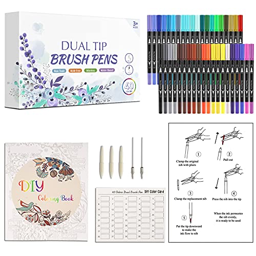 Pennarelli Doppia Punta Brush Pen, 40 Colori Punta Fine Pen 0,4 mm e 1-4mm Punta Brush, per Bambini e Adulti Calligrafia, Pittura, Colorazione, Disegnare a Scuola - 7