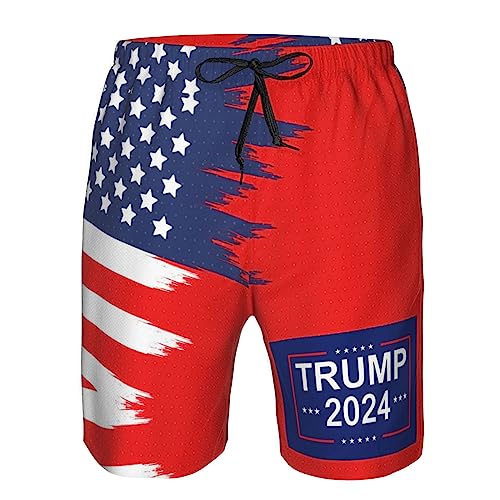 ONVOWO 2024 Trump Flags Gifts Mens Quick Dry Printed Short Swim Trunks with Mesh Lining Swimwear Bathing Suits White