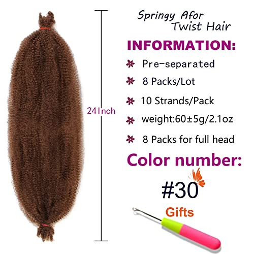 Zrq 24 Inch Honey Brown Springy Afro Twist Hair For Distressed Soft Locs 8 Packs Pre-Separated Spring Twist Hair Marley Crochet Braiding Hair Synthetic Hair Extension 10 Strands/Pack (30#) #TOP1
