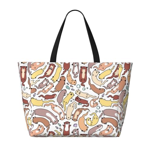 Cute Otter Pattern Large Capacity Waterproof Beach Travel Bag With Multiple Pockets - Sandproof Tote For Swimming & Camping2