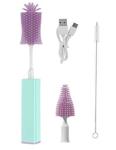 JIETU Juego de cepillos eléctricos de silicona para biberones para limpieza, limpiador de botellas recargables, juego de herramientas de limpieza