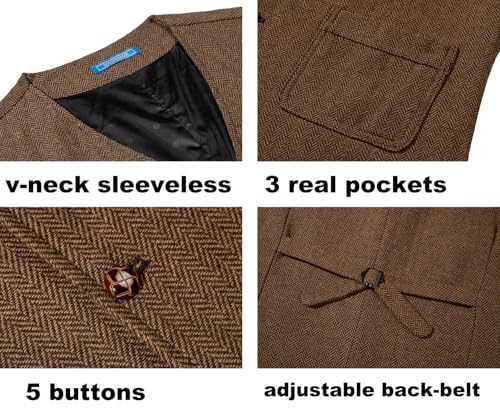 SOLOVEDRESS Mens Vintage Tweed Suit Vest V Neck Casual Wool Waistcoat for Wedding Groomsmen4