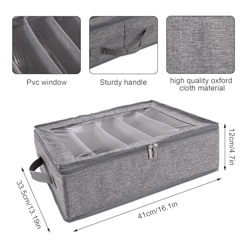 Cutlery Tray with Lid and Adjustable Compartments, 41cm Grey Kitchen Organizer for Silverware, Glasses and Camping Tableware, Oxford Fabric Dustproof Storage Box - Image 2