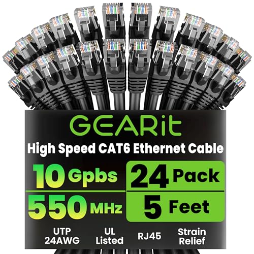 GEARit 24-pack 5 ft Cat6 Ethernet Cables