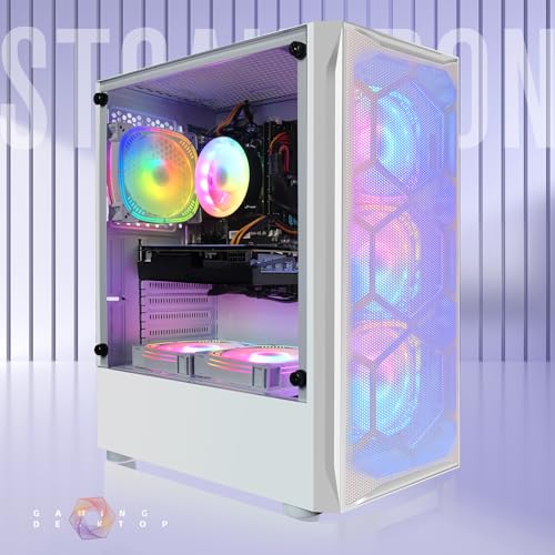 Image of STGAubron Gaming Desktop PC, Radeon RX 5600 XT 6G GDDR6, Intel Core i5 3.2G up to 3.6G, 16G RAM, 512G SSD, 600M WiFi, BT 5.0, RGB Fan x 6, Windows 11 Home, White